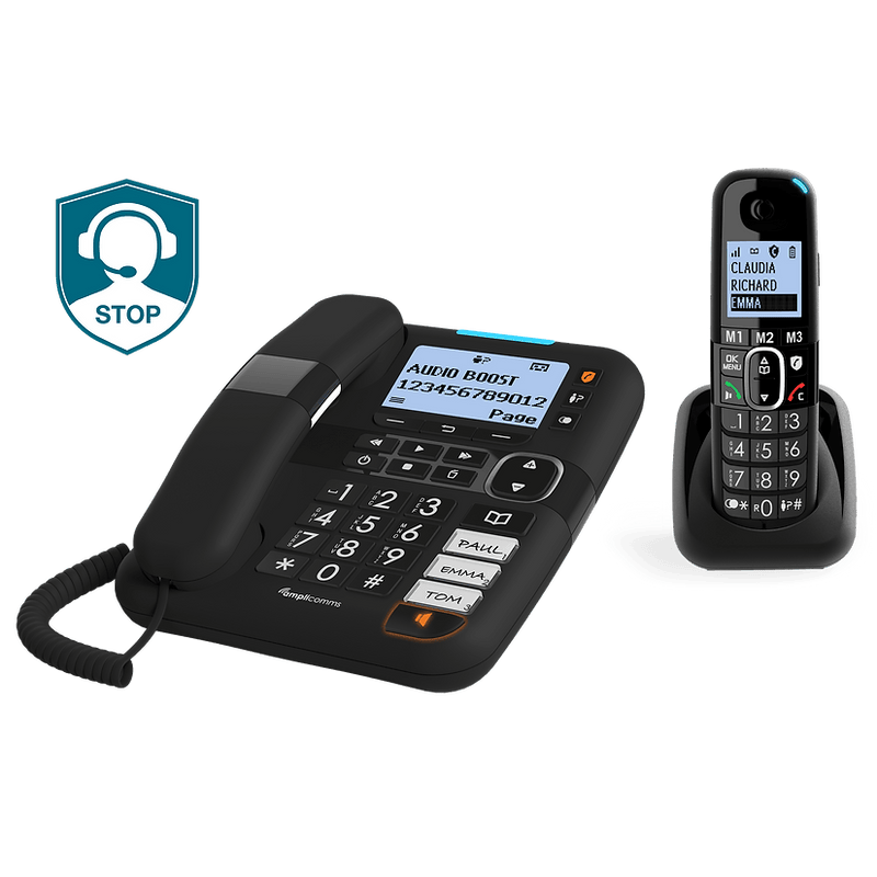 Teléfono Combo Amplicomms bigtel 1580 negro (fijo + inalámbrico) - Audioactive