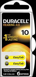 Blister de 6 pilas para audífono - Duracell 10 - Audioactive