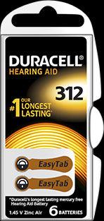 Blister de 6 pilas para audífono - Duracell 312 - Audioactive